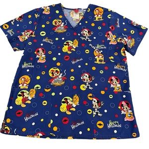 Women’s medium medical short sleeve scrub top Disney’s Mickey & Minnie Halloween